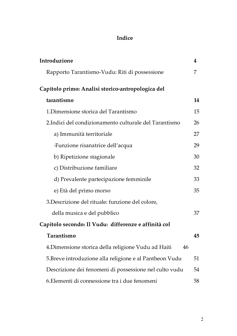 Indice della tesi: Dal rito della taranta al vudu haitiano: analisi di alcuni paralleli etnografici nell’opera di de Martino, Pagina 1