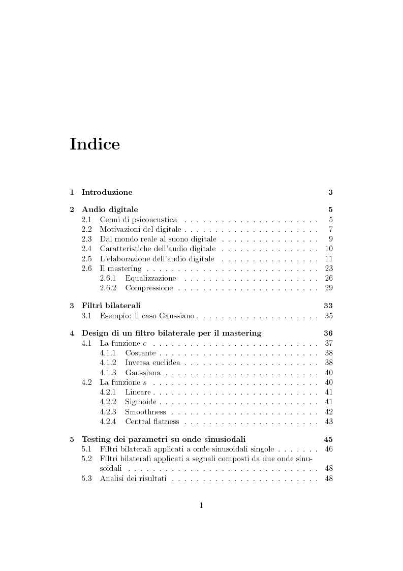 Indice della tesi: Design, tuning e sperimentazione di filtri bilaterali per l'audio, Pagina 1