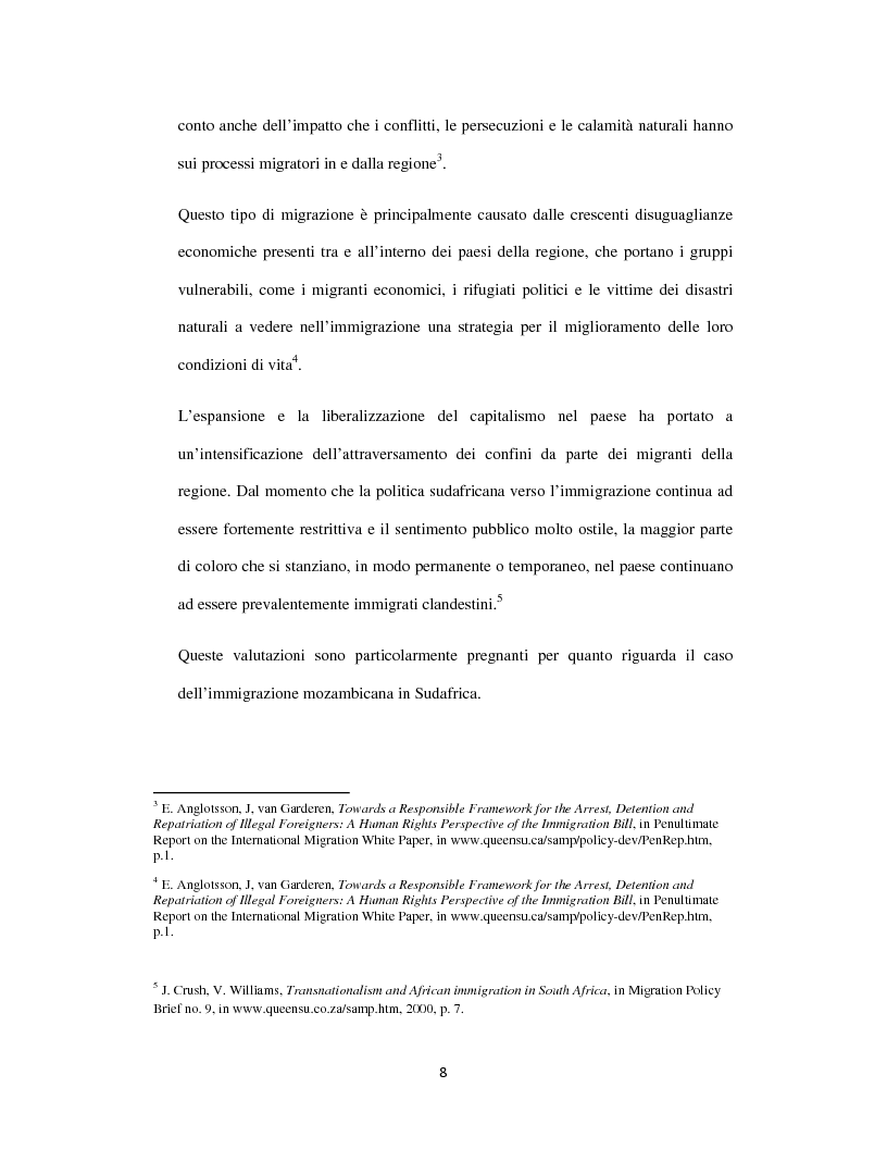 Anteprima della tesi: Sognando la Machamba. L'immigrazione mozambicana nel Sudafrica post-apartheid, Pagina 2