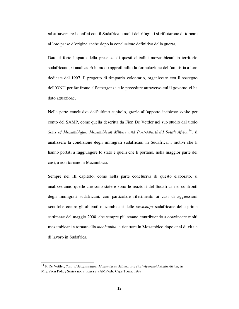 Anteprima della tesi: Sognando la Machamba. L'immigrazione mozambicana nel Sudafrica post-apartheid, Pagina 9