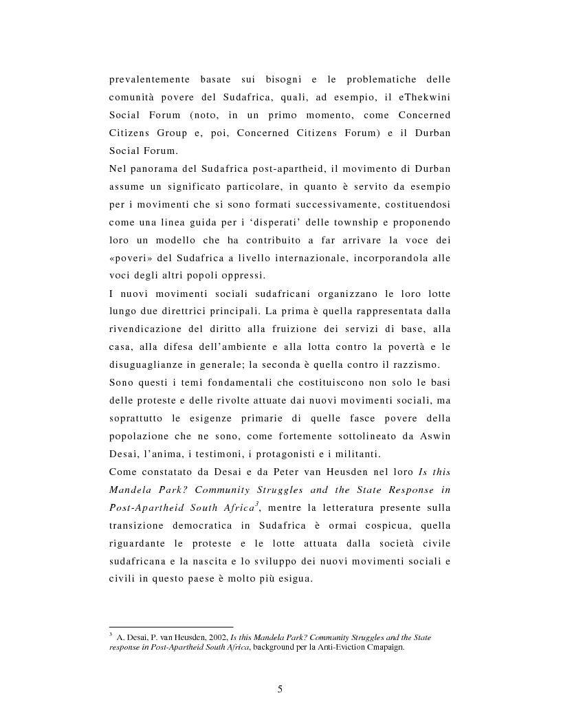 Anteprima della tesi: L'African National Congress e i nuovi movimenti sociali in Sudafrica. Il caso di Durban, Pagina 2