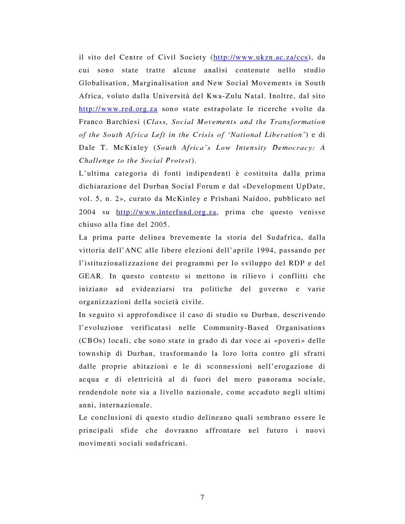 Anteprima della tesi: L'African National Congress e i nuovi movimenti sociali in Sudafrica. Il caso di Durban, Pagina 4