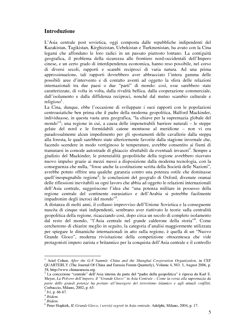 Anteprima della tesi: Cina e Asia centrale: un ''Nuovo Grande Gioco'' o un antico Dingwei?, Pagina 3