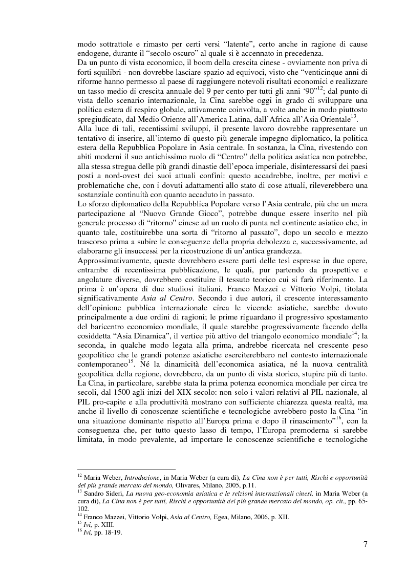 Anteprima della tesi: Cina e Asia centrale: un ''Nuovo Grande Gioco'' o un antico Dingwei?, Pagina 5