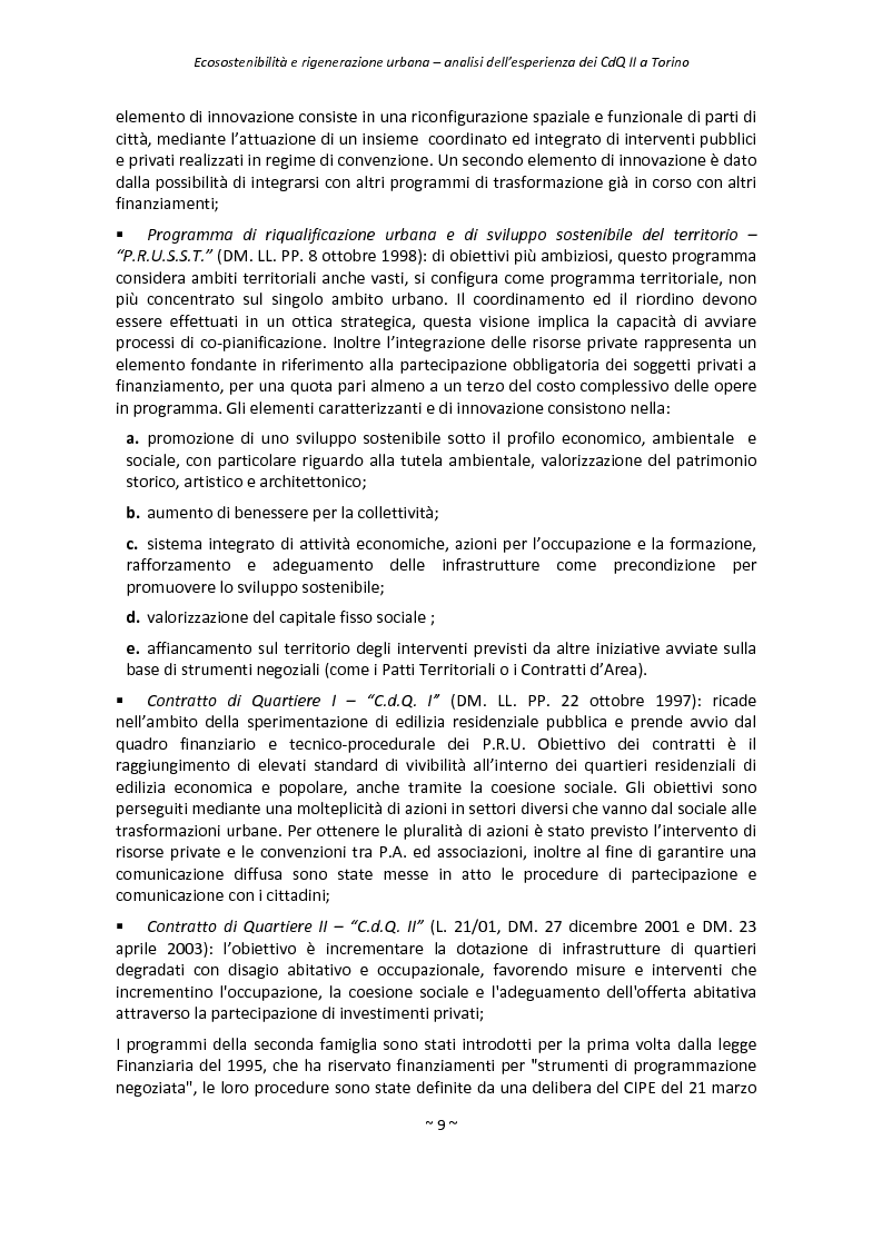 Anteprima della tesi: Ecosostenibilità e rigenerazione urbana, analisi dell’esperienza dei contratti di quartiere II a Torino, Pagina 6