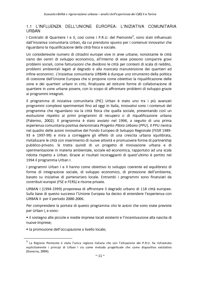 Anteprima della tesi: Ecosostenibilità e rigenerazione urbana, analisi dell’esperienza dei contratti di quartiere II a Torino, Pagina 8