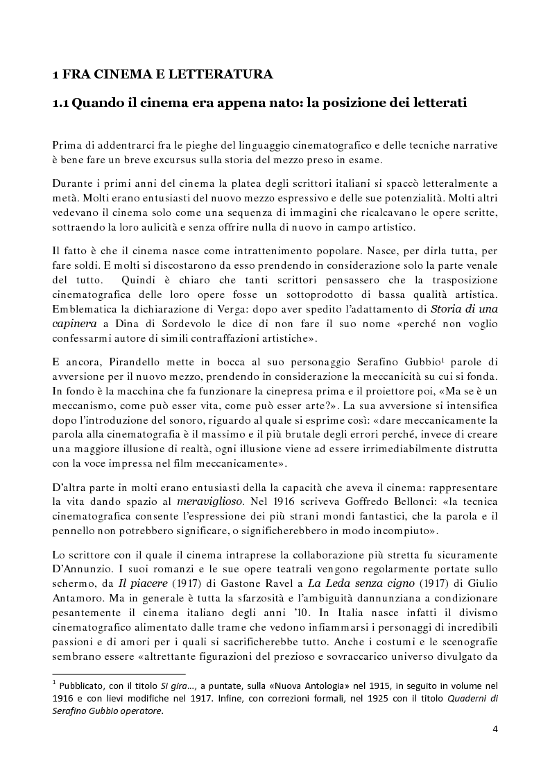 Anteprima della tesi: Il silenzio sulla pagina. Analisi delle affinità e degli interscambi fra due mezzi espressivi: il cinema e la scrittura, Pagina 2