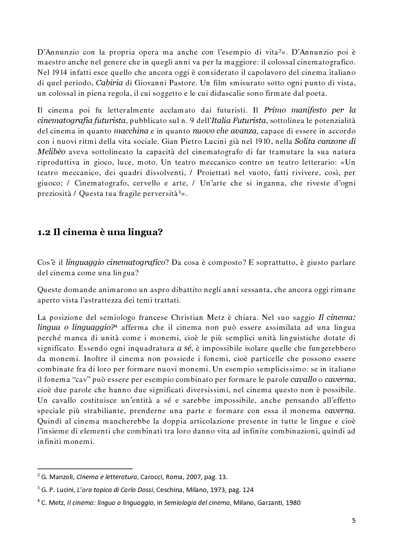 Anteprima della tesi: Il silenzio sulla pagina. Analisi delle affinità e degli interscambi fra due mezzi espressivi: il cinema e la scrittura, Pagina 3