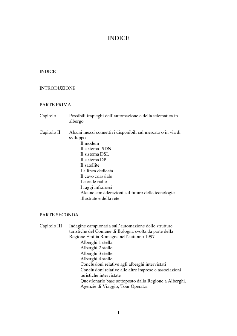 Indice della tesi: Automazione e alberghi: il caso di Bologna, Pagina 1