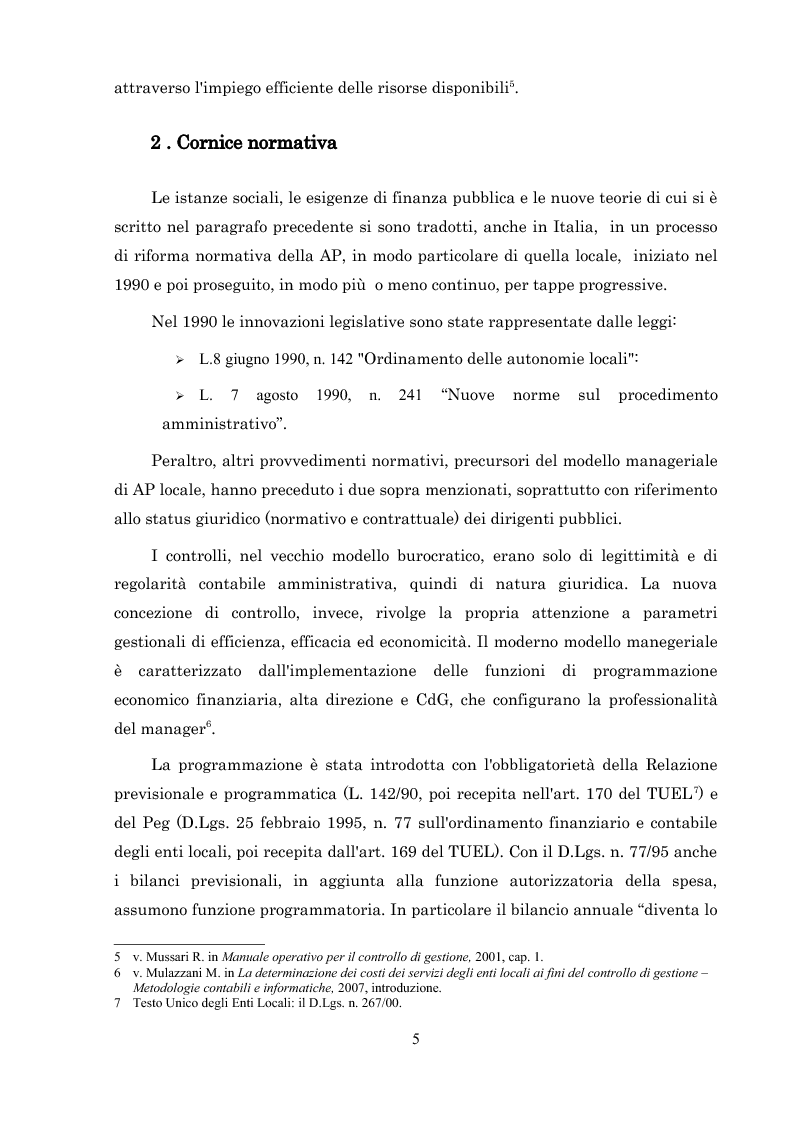 Anteprima della tesi: L'introduzione del controllo di gestione nella Provincia di Arezzo, Pagina 5