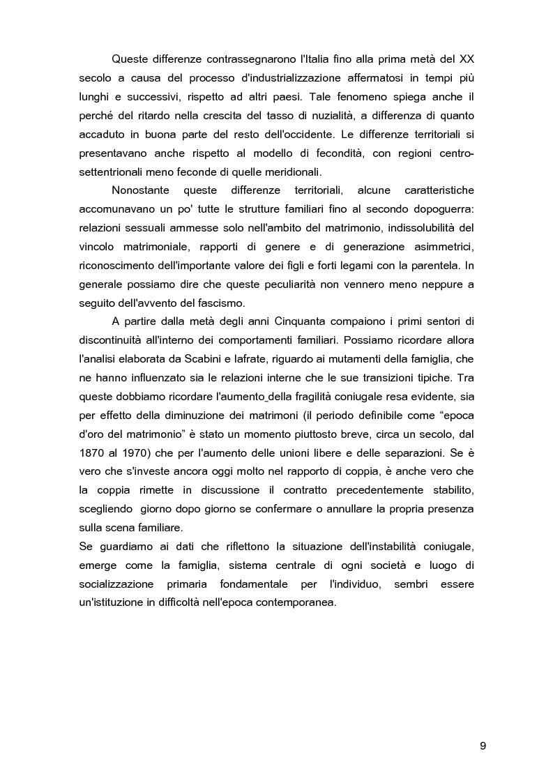 Anteprima della tesi: Due per uno... due! Due genitori per un figlio. Gli aspetti psicologici, sociali e legislativi della separazione e del divorzio e il contributo della mediazione familiare., Pagina 5