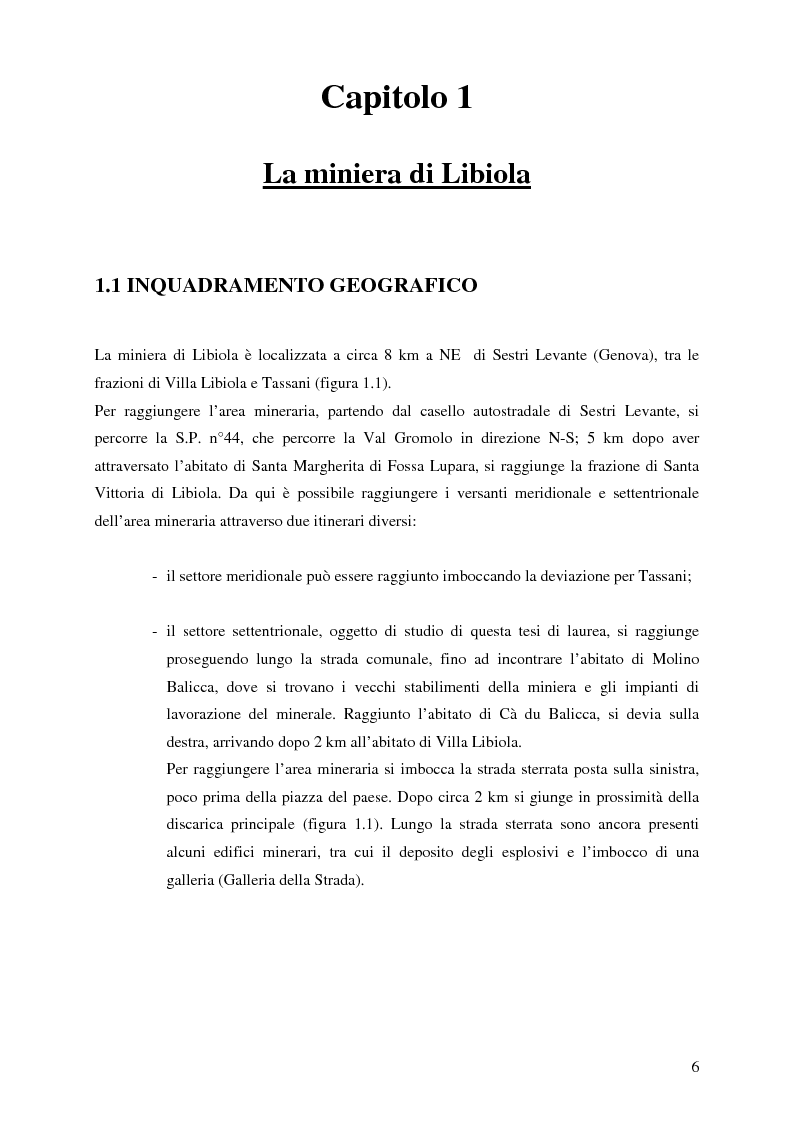 Anteprima della tesi: Indagini mineralogiche per la caratterizzazione della discarica mineraria della miniera di solfuri di ferro e rame di Libiola (Sestri Levante, Genova), Pagina 2