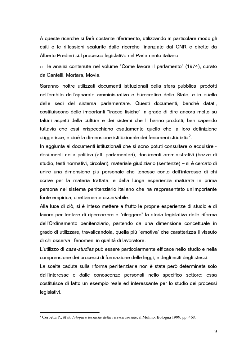 Anteprima della tesi: Il processo di formazione delle norme legislative tra stabilità e mutamento: il caso della riforma penitenziaria, Pagina 5