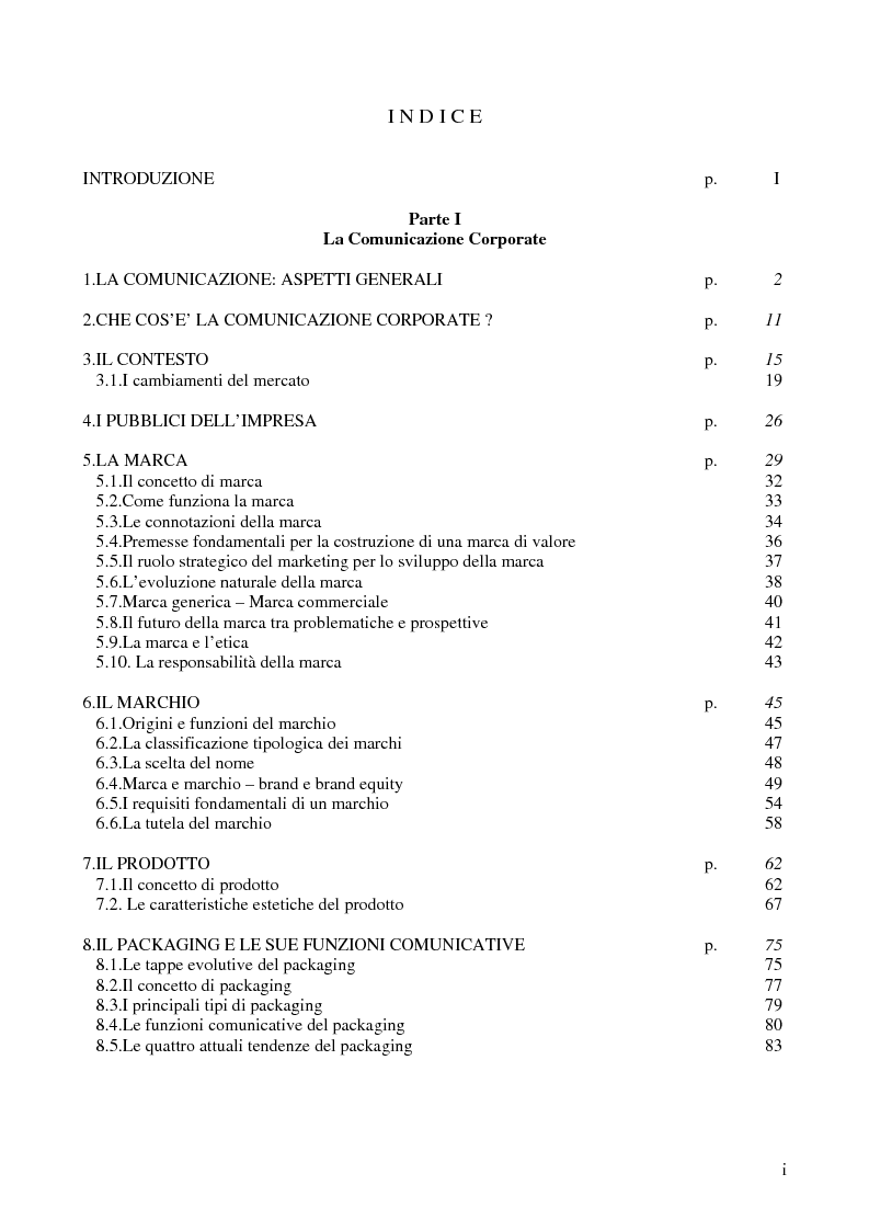 Indice della tesi: La comunicazione corporate: dalle relazioni pubbliche all'editoria culturale, Pagina 1