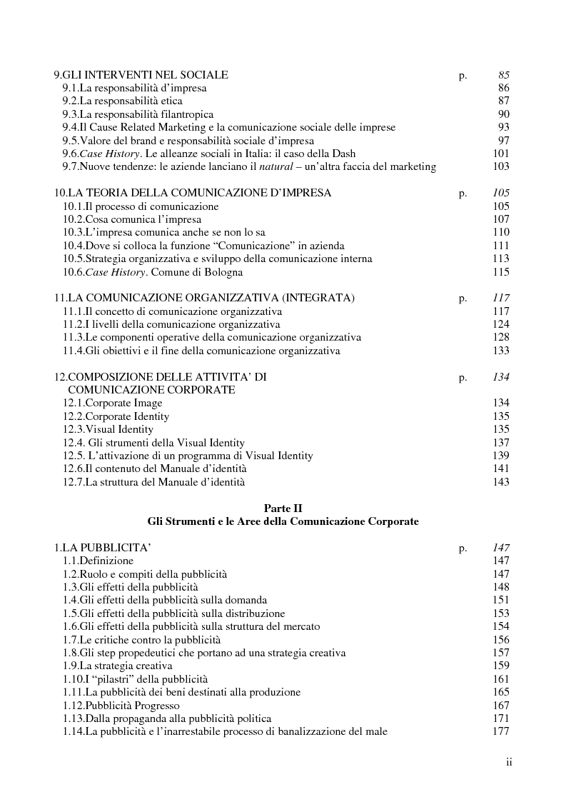 Indice della tesi: La comunicazione corporate: dalle relazioni pubbliche all'editoria culturale, Pagina 2