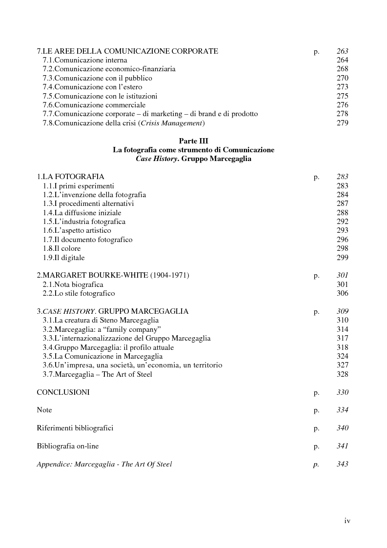 Indice della tesi: La comunicazione corporate: dalle relazioni pubbliche all'editoria culturale, Pagina 4