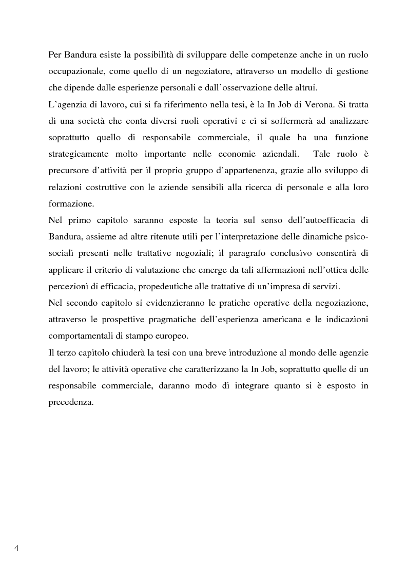Anteprima della tesi: Senso d'autoefficacia e negoziazione - Esempio di un’agenzia del lavoro nel rapporto col cliente: dalla presentazione alla visita, Pagina 2