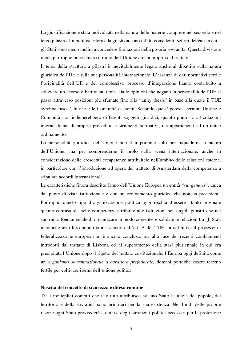Anteprima della tesi: La Politica Europea di Sicurezza e di Difesa. Dal fallimento della CED al trattato di Lisbona e prospettive di evoluzione., Pagina 5