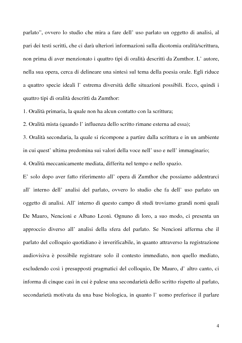 Anteprima della tesi: Scrivere il parlato. Come la scrittura parla dell'oralità attraverso la metafora., Pagina 3