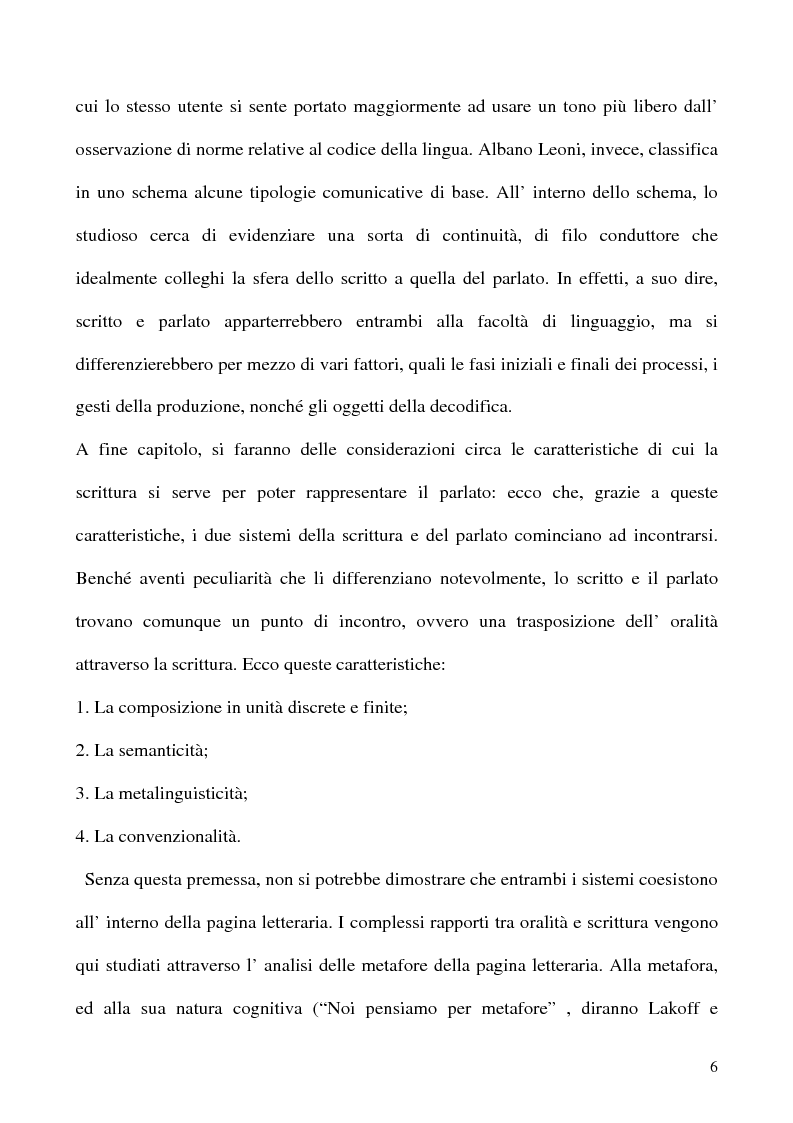 Anteprima della tesi: Scrivere il parlato. Come la scrittura parla dell'oralità attraverso la metafora., Pagina 5