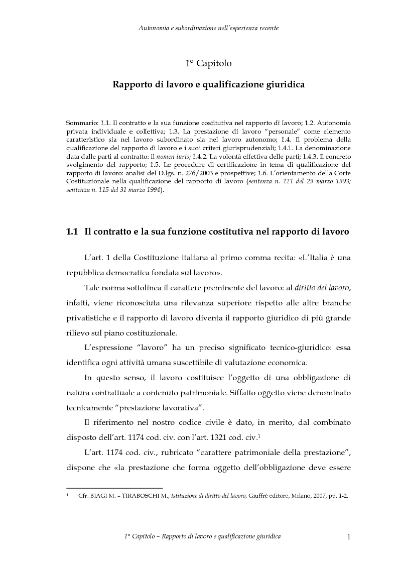 Anteprima della tesi: Autonomia e subordinazione nell'esperienza recente, Pagina 5
