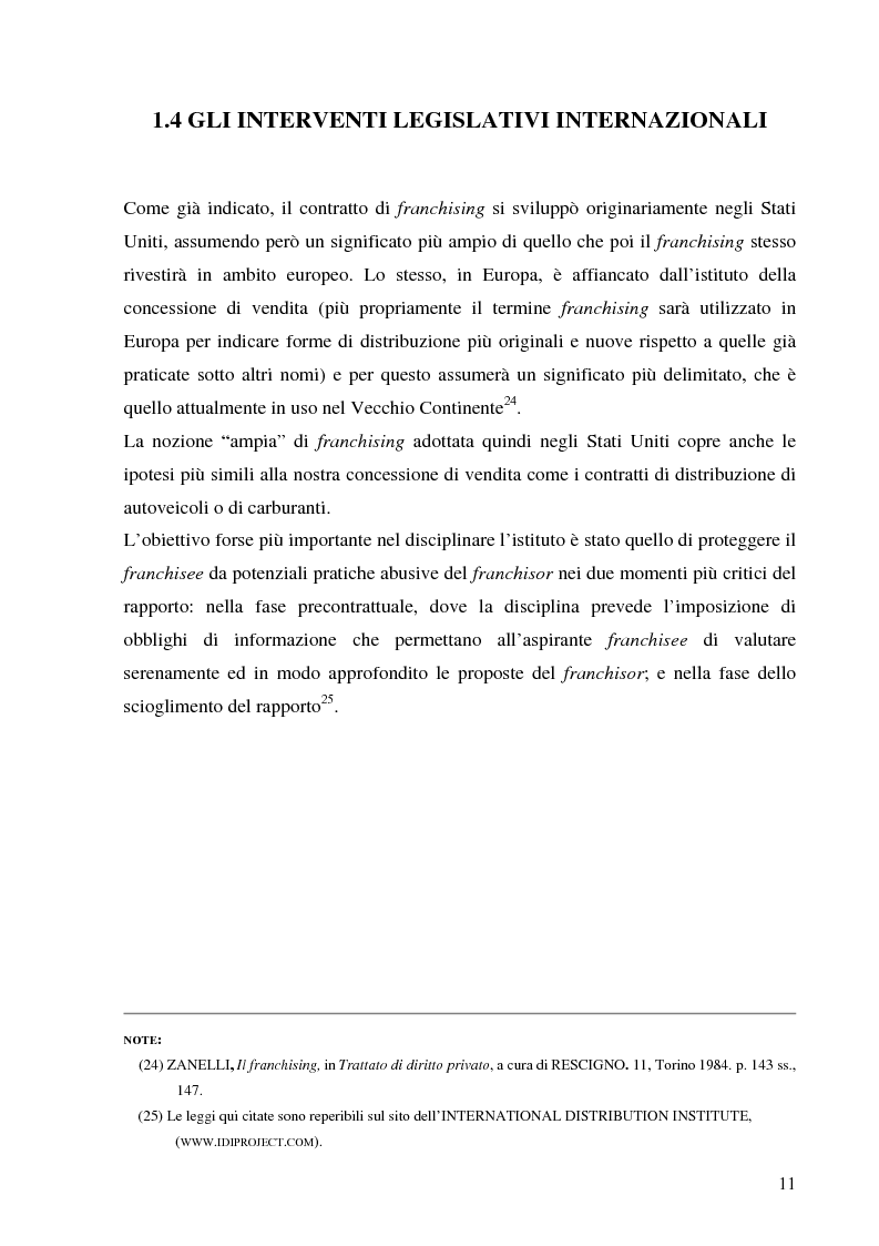 Anteprima della tesi: Norme per la disciplina dell'affiliazione commerciale (franchising): gli estremi della legge 129 del 6 maggio 2004, Pagina 11