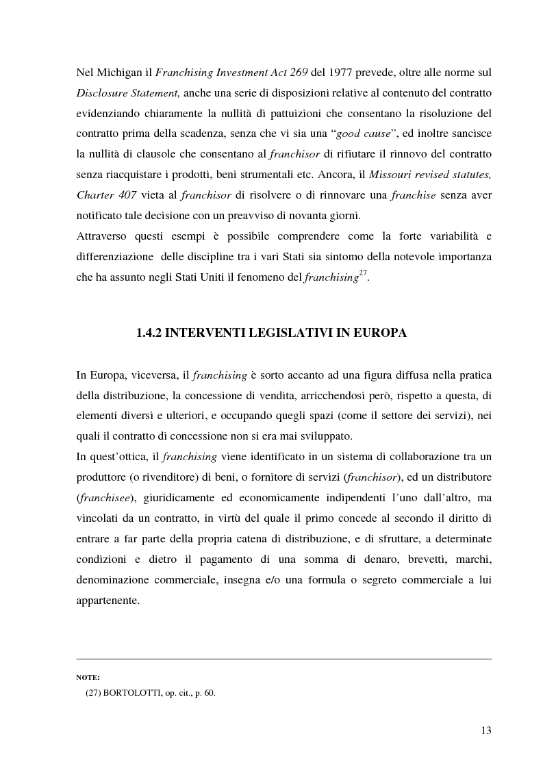 Anteprima della tesi: Norme per la disciplina dell'affiliazione commerciale (franchising): gli estremi della legge 129 del 6 maggio 2004, Pagina 13
