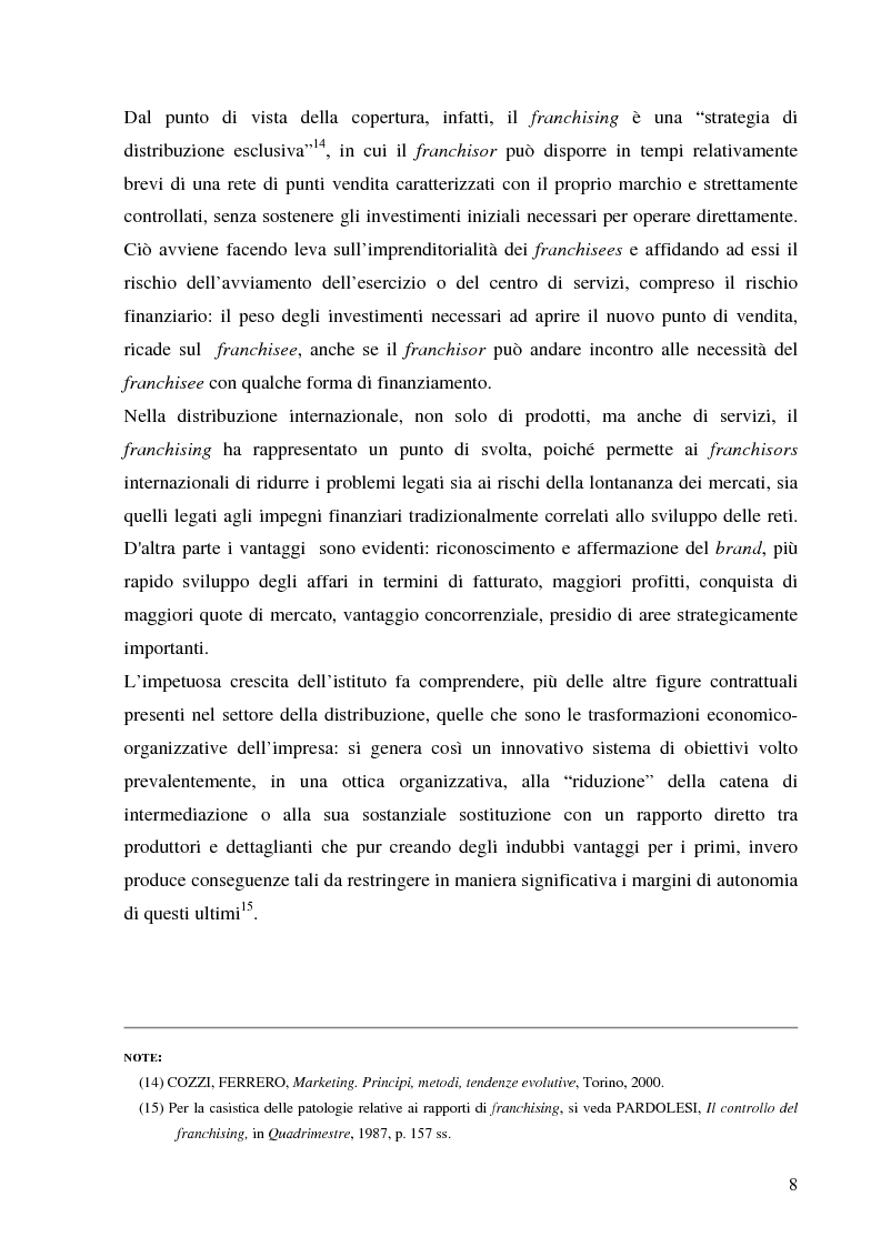 Anteprima della tesi: Norme per la disciplina dell'affiliazione commerciale (franchising): gli estremi della legge 129 del 6 maggio 2004, Pagina 8