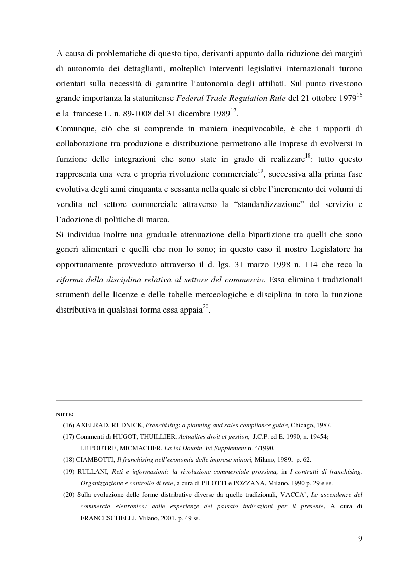Anteprima della tesi: Norme per la disciplina dell'affiliazione commerciale (franchising): gli estremi della legge 129 del 6 maggio 2004, Pagina 9