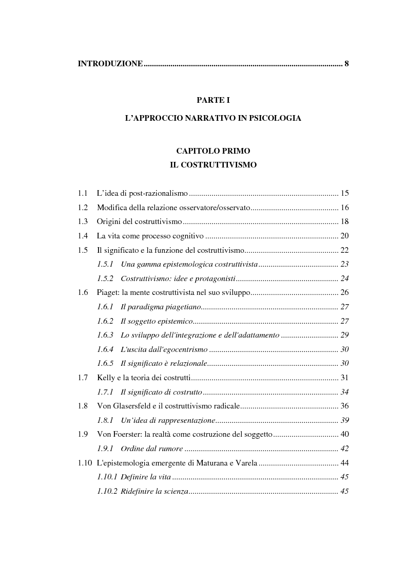 Indice della tesi: Un confronto tra l'approccio narrativo in psicologia e nella Teologia Fondamentale, Pagina 1