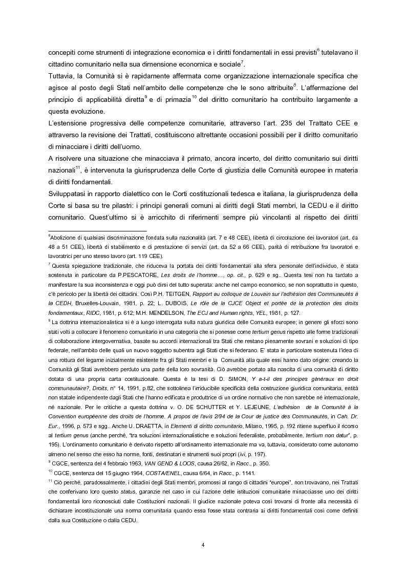 Anteprima della tesi: L'adesione della Comunità europea alla Convenzione europea dei diritti dell'uomo, Pagina 2
