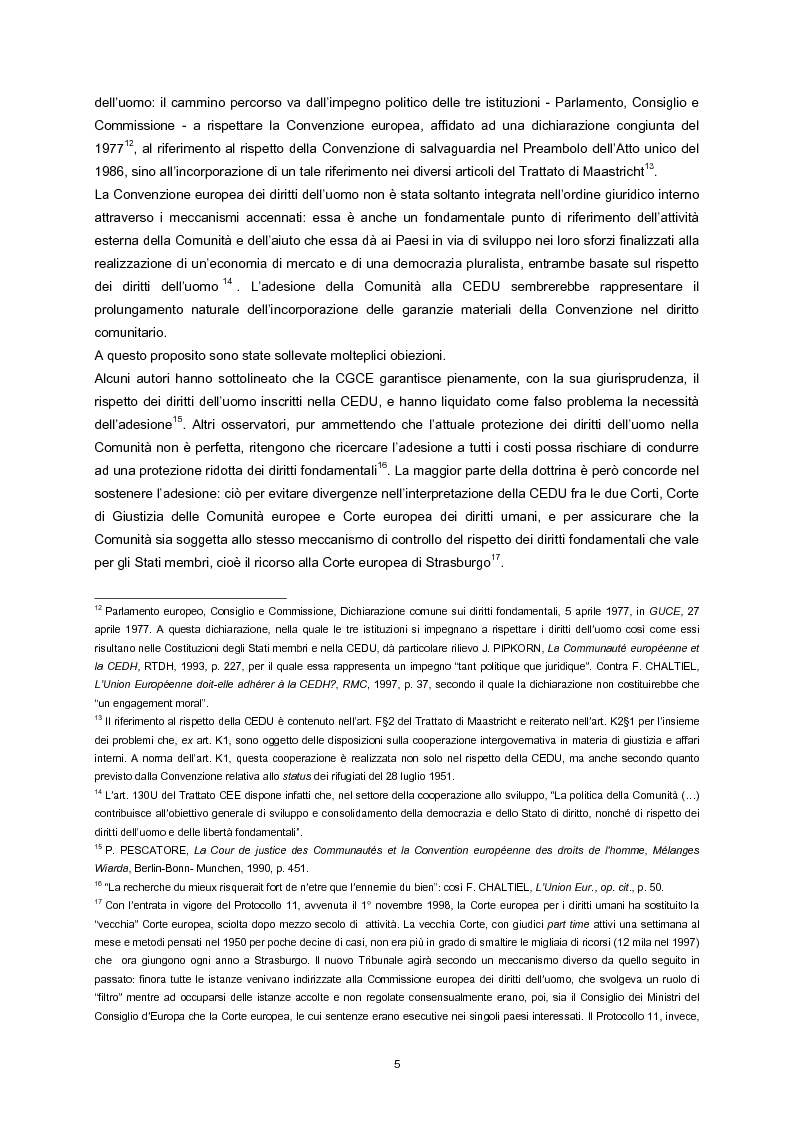 Anteprima della tesi: L'adesione della Comunità europea alla Convenzione europea dei diritti dell'uomo, Pagina 3