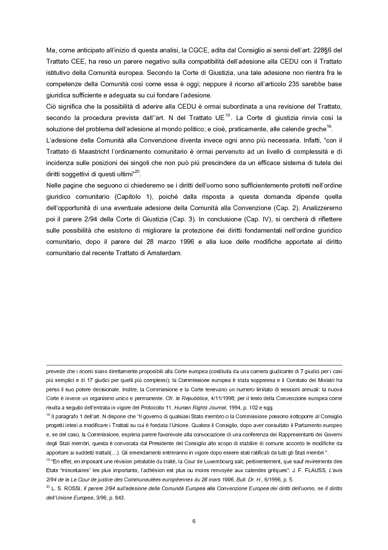 Anteprima della tesi: L'adesione della Comunità europea alla Convenzione europea dei diritti dell'uomo, Pagina 4
