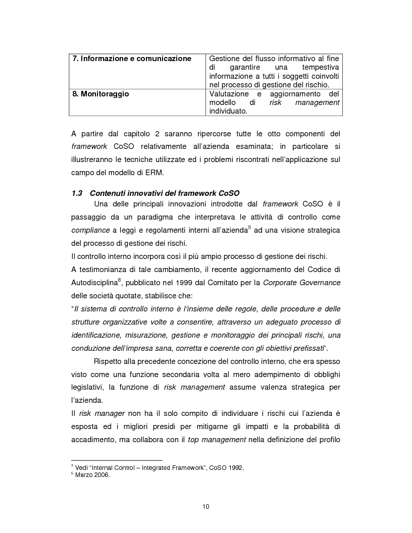Anteprima della tesi: Enterprise risk management: applicazione del framework CoSO ad una realtà commerciale italiana, Pagina 4