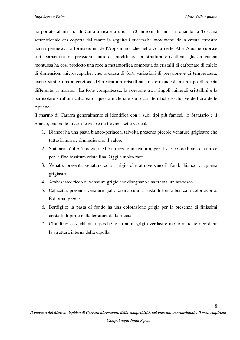 Anteprima della tesi: Il marmo: dal distretto lapideo di Carrara al recupero della competitività nel mercato internazionale. Il caso empirico: Campolonghi Italia S.p.a., Pagina 5