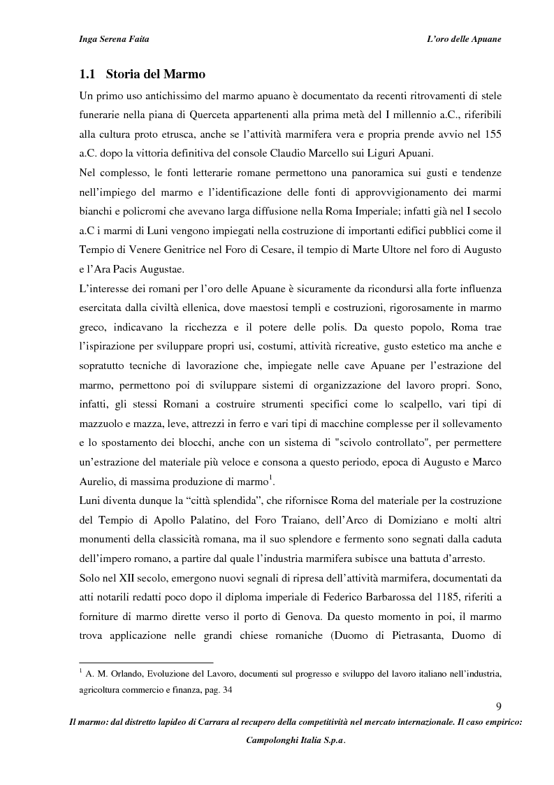 Anteprima della tesi: Il marmo: dal distretto lapideo di Carrara al recupero della competitività nel mercato internazionale. Il caso empirico: Campolonghi Italia S.p.a., Pagina 6