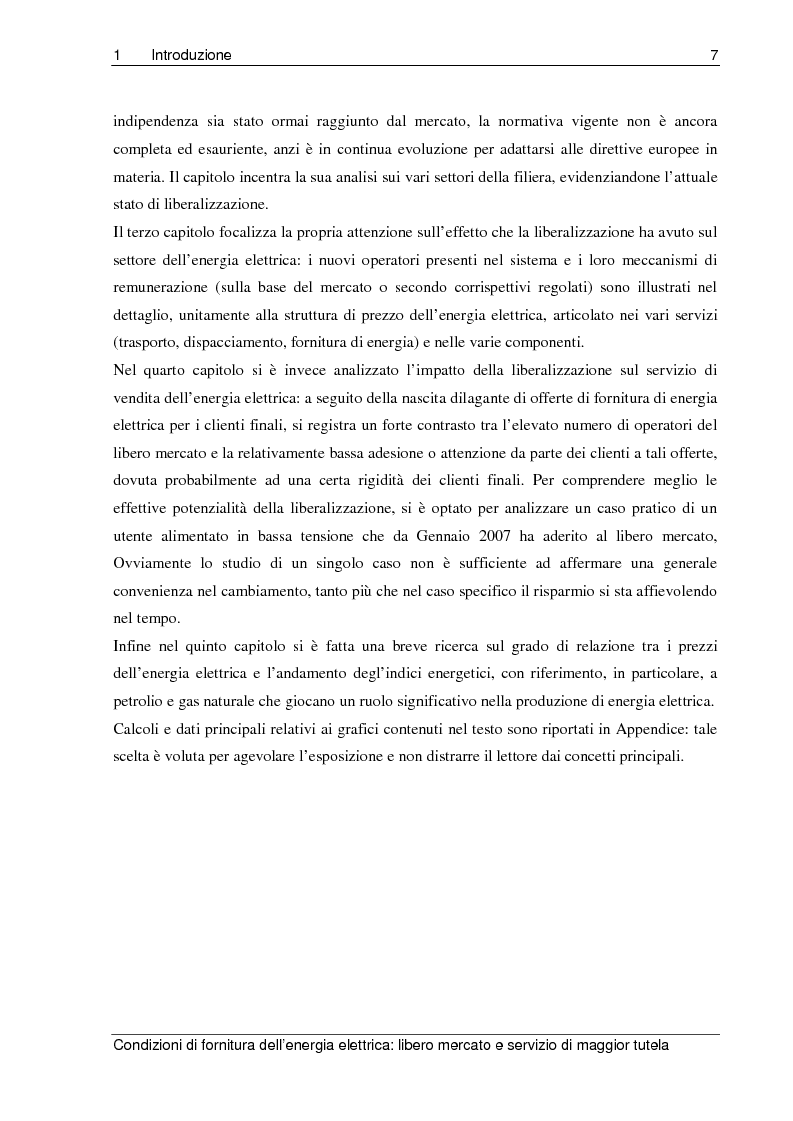 Anteprima della tesi: Liberalizzazione del mercato elettrico: condizioni di fornitura dell’energia elettrica, libero mercato e servizio di maggior tutela, Pagina 2