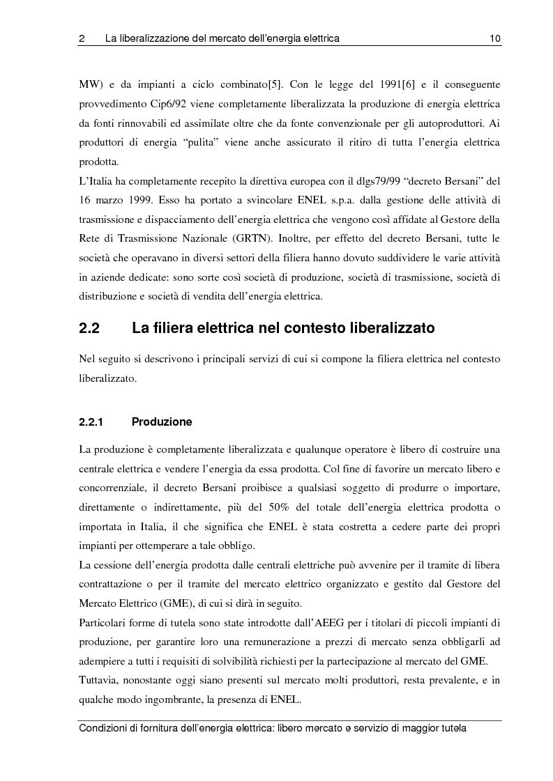 Anteprima della tesi: Liberalizzazione del mercato elettrico: condizioni di fornitura dell’energia elettrica, libero mercato e servizio di maggior tutela, Pagina 5
