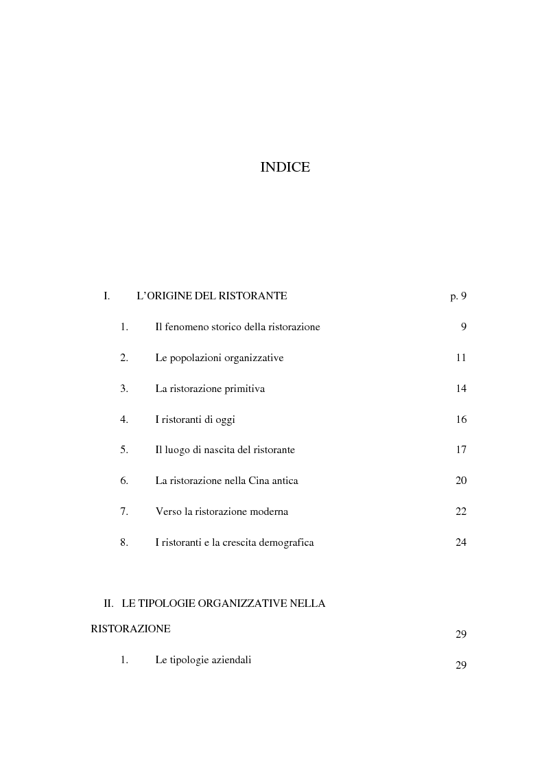 Indice della tesi: Il ristorante come sistema organizzativo, Pagina 1