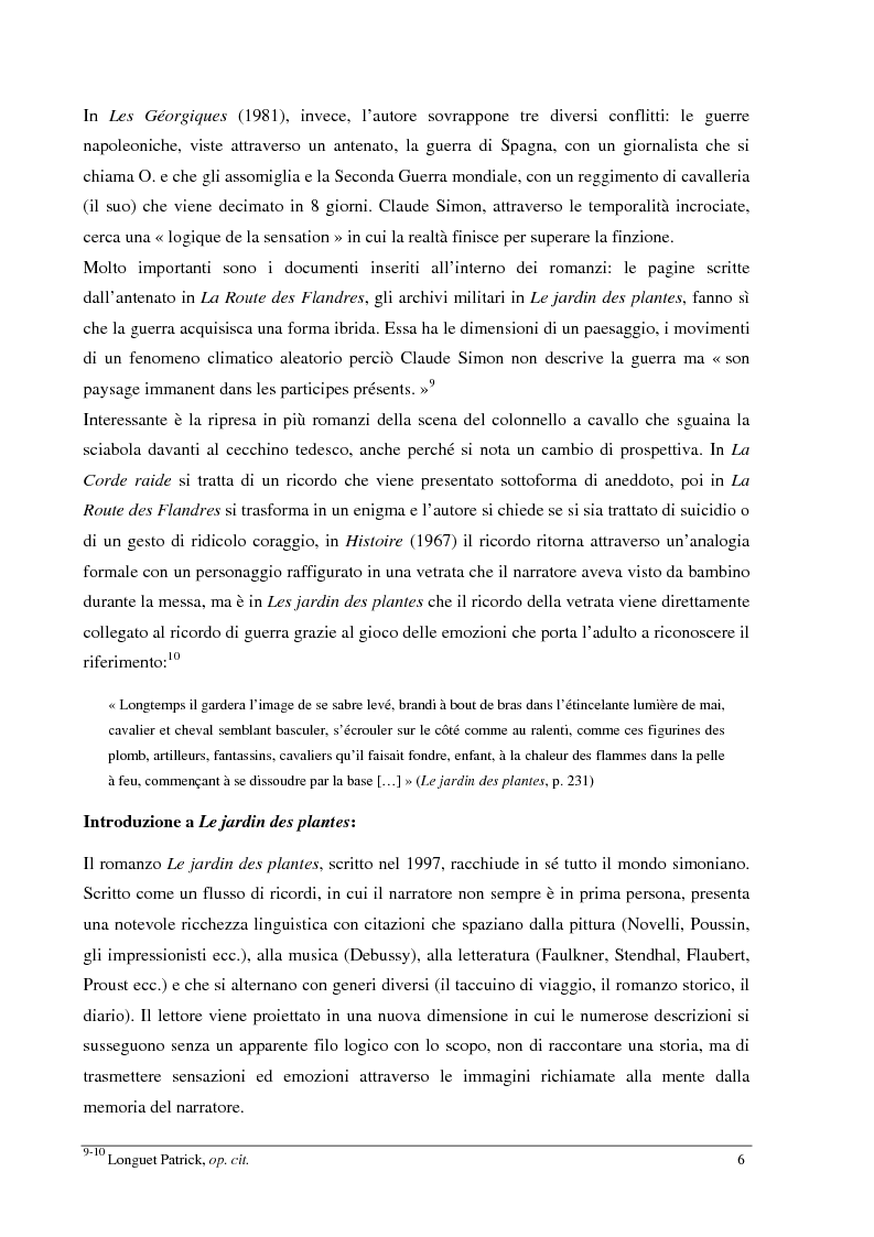 Anteprima della tesi: Le jardin des plantes di Claude Simon: proposta di traduzione di alcuni passi dell'opera, Pagina 6