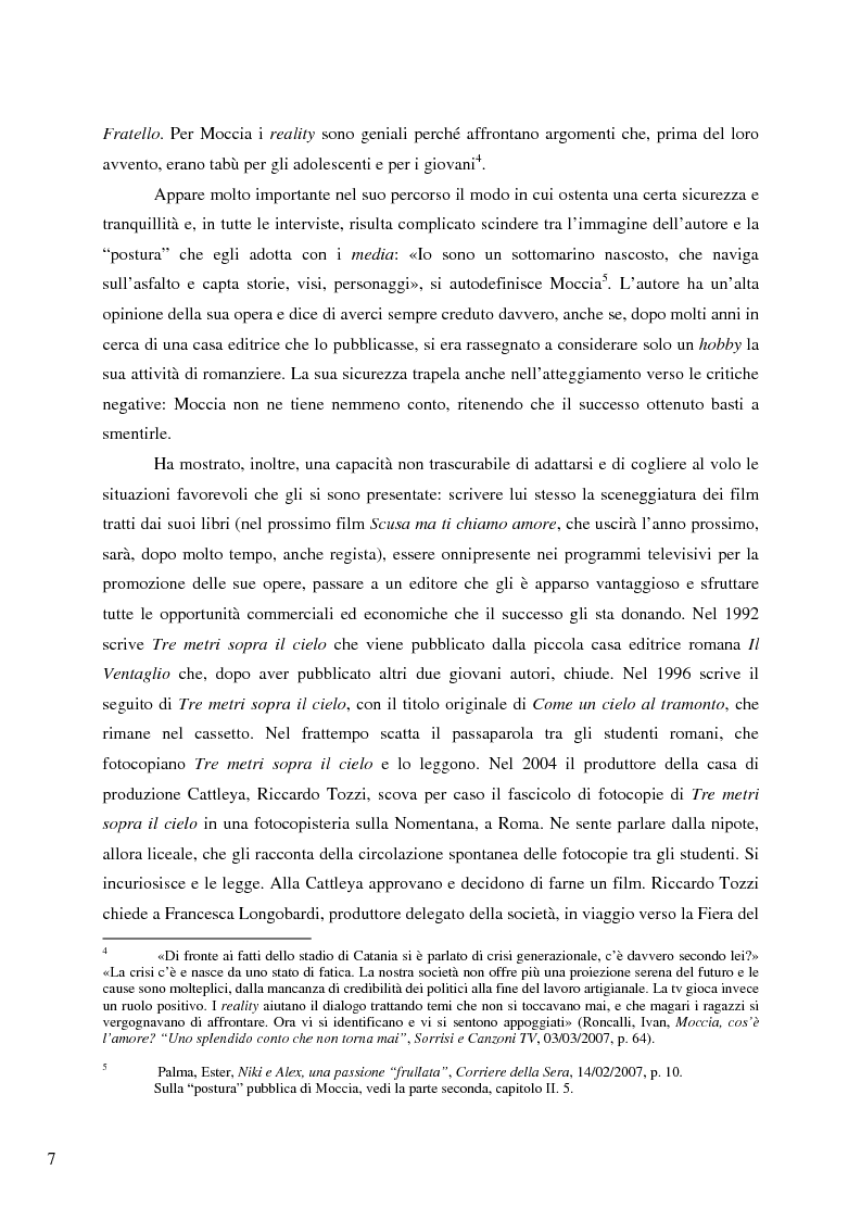 Anteprima della tesi: Il caso Federico Moccia: le ragioni di un successo che stenta a varcare i confini, Pagina 5