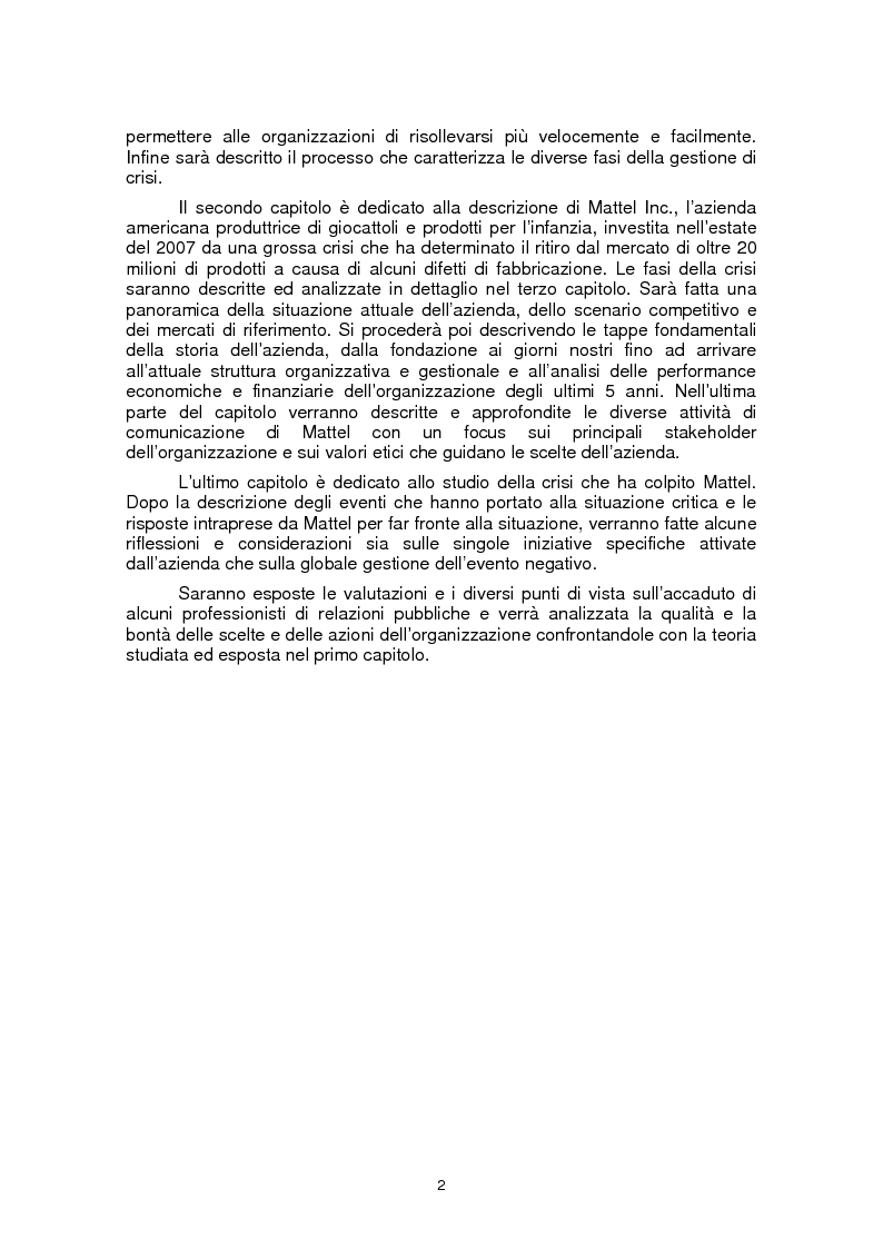 Anteprima della tesi: Il ruolo della fiducia nella gestione di crisi: il caso Mattel, Pagina 2