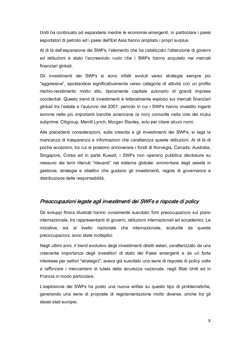 Anteprima della tesi: Gli investimenti dei Sovereign Wealth Funds: prospettive per Unione Europea e Stati Uniti, Pagina 3