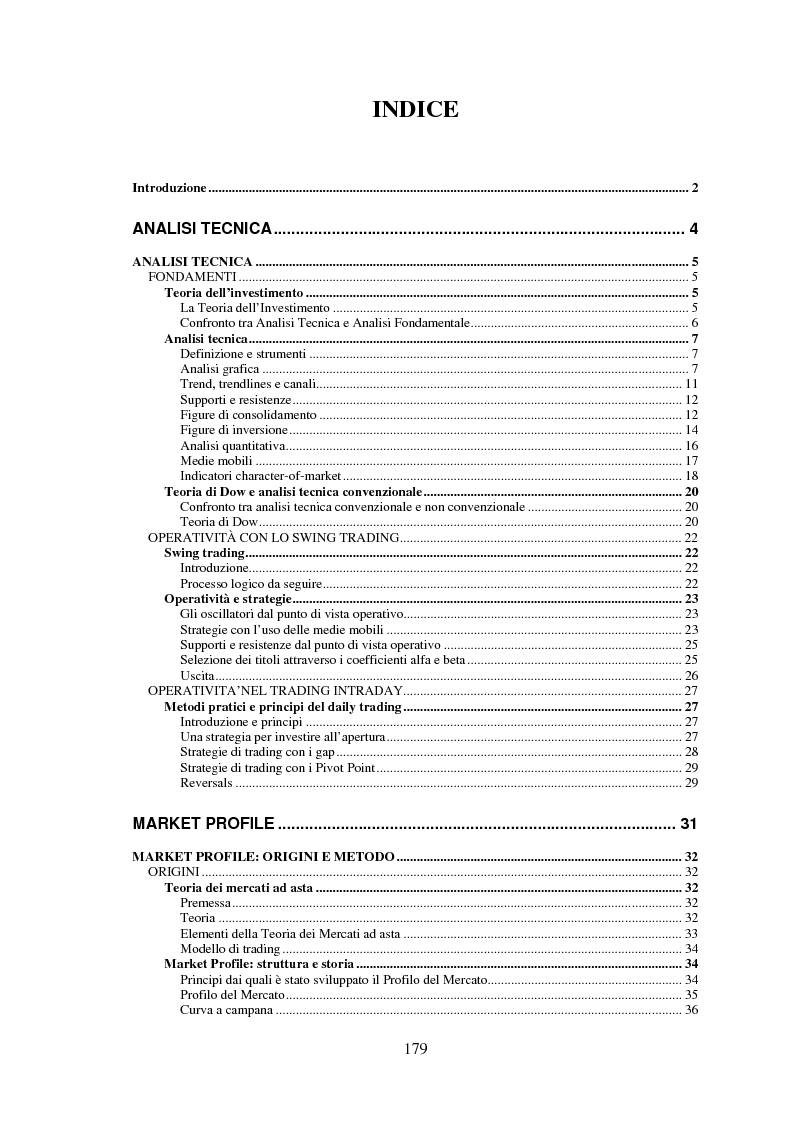 Indice della tesi: Market profile: origini, metodo, strategie e software, Pagina 1