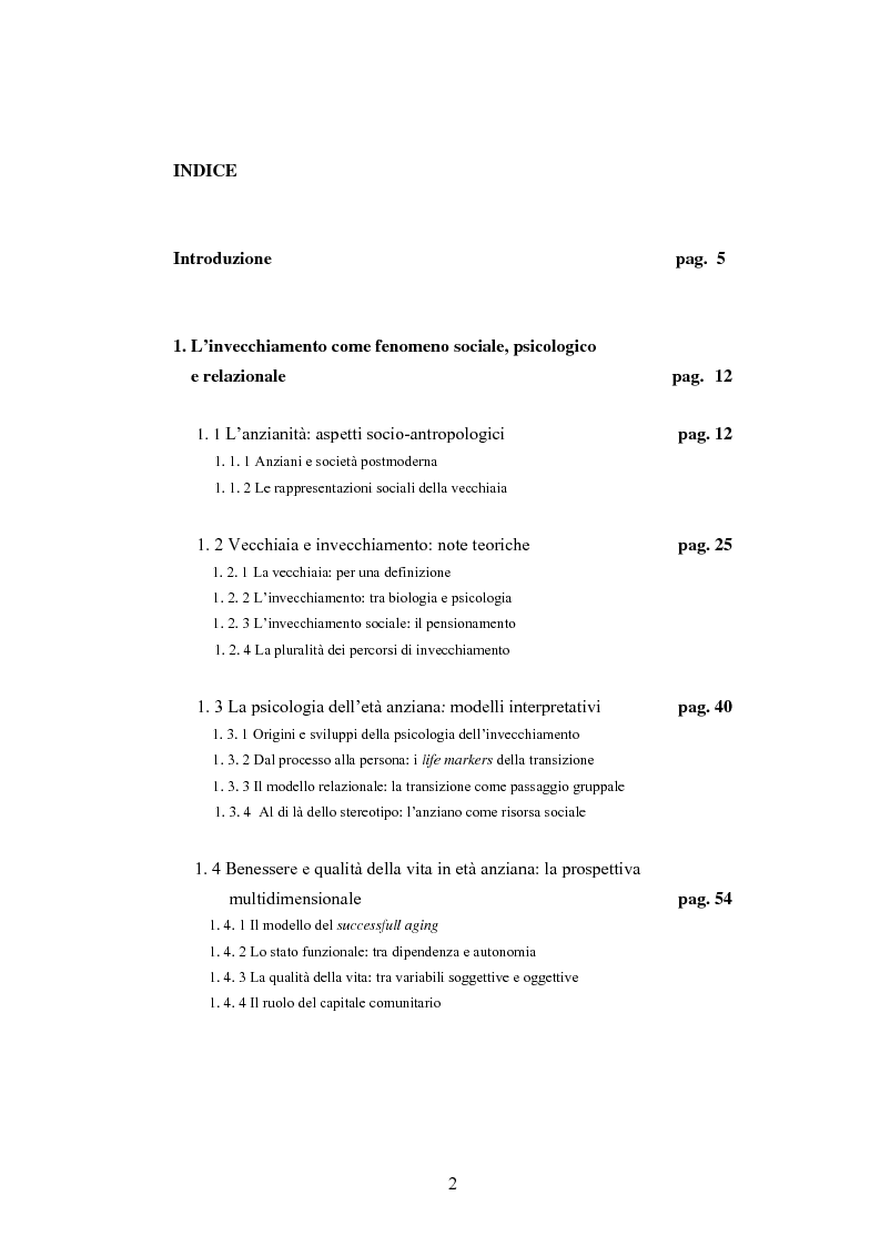 Indice della tesi: La psicologia dell'anziano: prospettive interrelazionali, Pagina 1