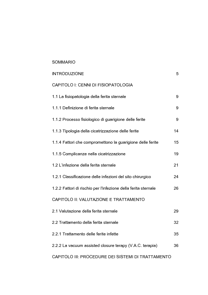 Indice della tesi: Assistenza infermieristica nei pazienti cardiochirurgici con deiscenza della ferita chirurgica sternale, portatori di VAC Terapia, Pagina 1