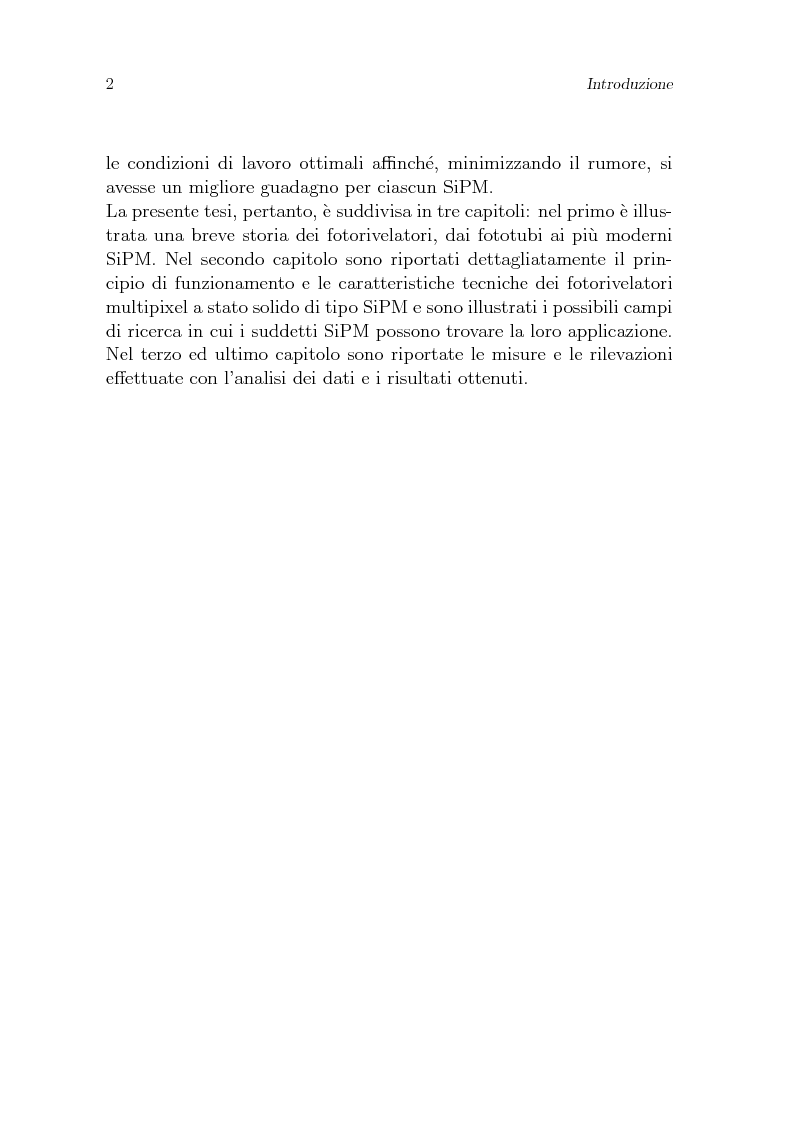 Anteprima della tesi: Studio dei parametri caratteristici di fotomoltiplicatori multipixel a stato solido di tipo SiPM, Pagina 2