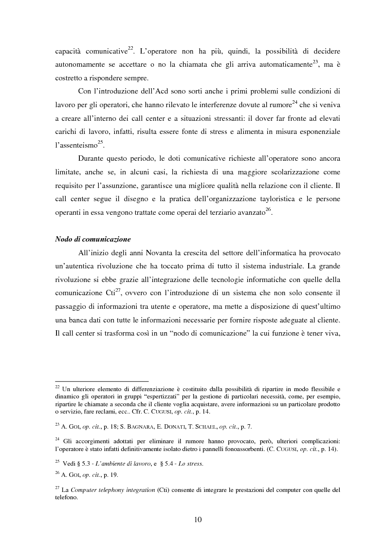 Anteprima della tesi: Il lavoro nei call center: organizzazione e profili giuridici, Pagina 10