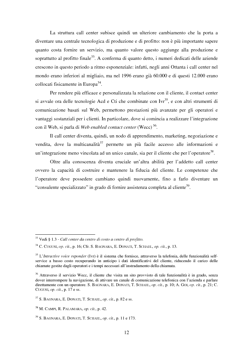 Anteprima della tesi: Il lavoro nei call center: organizzazione e profili giuridici, Pagina 12