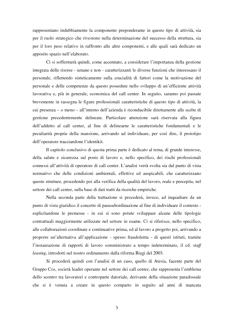 Anteprima della tesi: Il lavoro nei call center: organizzazione e profili giuridici, Pagina 3